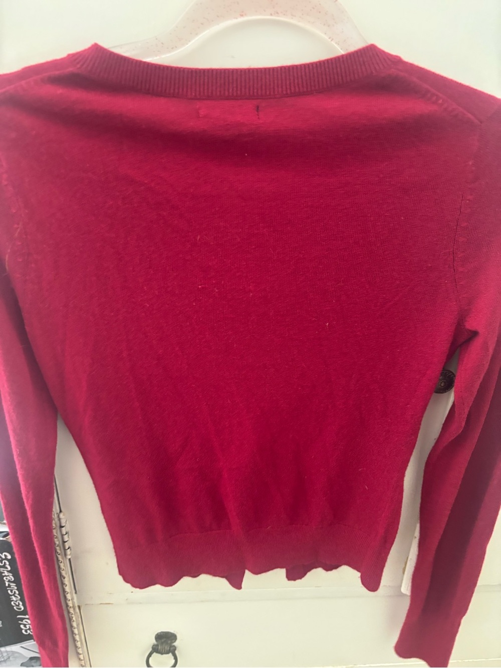 Express Deep Red Rhinestone-Button Cardigan - Picture 3 of 3